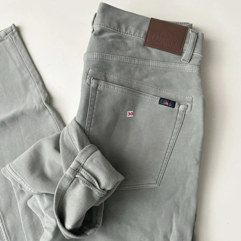 Faherty Stretch Terry 5-Pocket Pant Faded Olive Men’s 30x34 Slim Fit NWOT